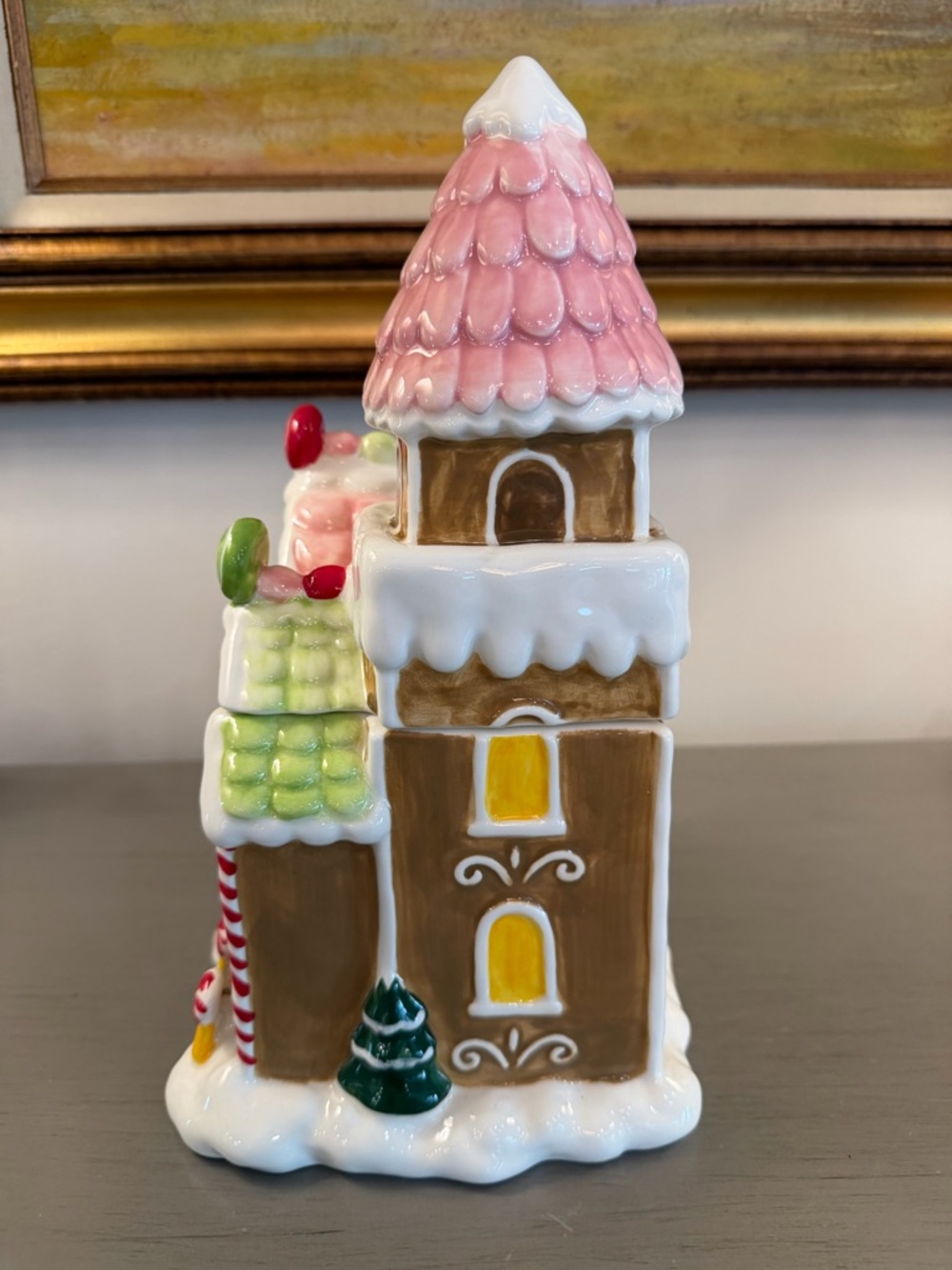 Retired Blue Sky Clayworks Christmas Gingerbread Ceramic House Cookie Jar 12" - Picture 3 of 11
